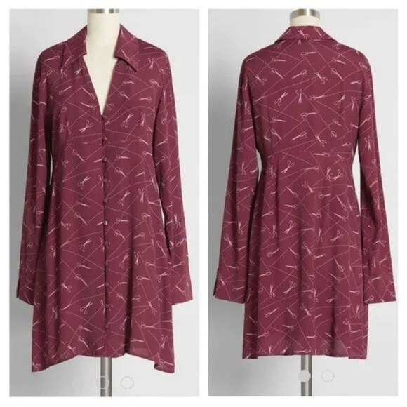 New ModCloth A Cut Above Shirt Dress Red Wine - Picture 1 of 7